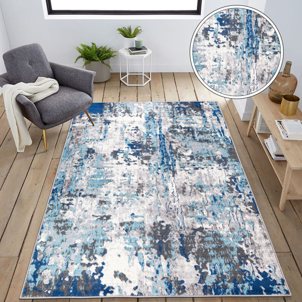 Steelside™ Chisinau Performance Blue/Gray/Ivory Rug & Reviews Wayfair